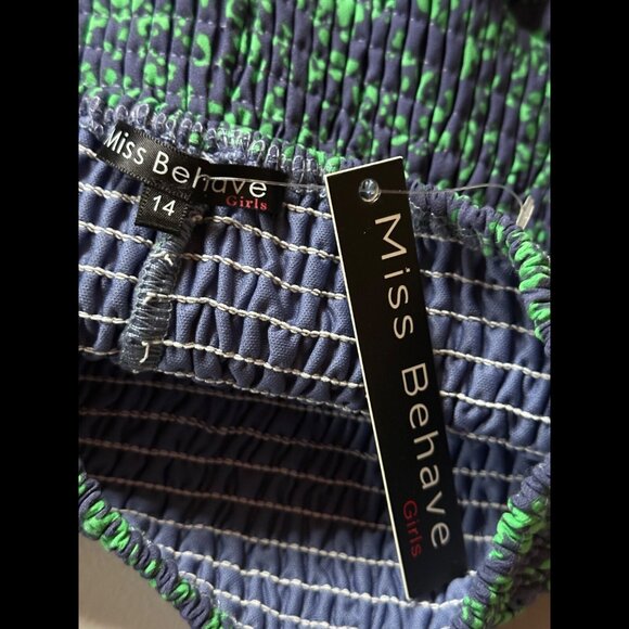 New Miss Behave Skirt 14 / L Womens Green Sadie Smocked Pleated Floral Pull On - Picture 5 of 6